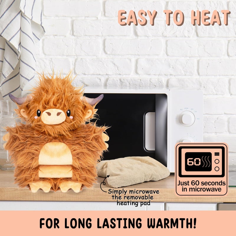 Happy Fuel Brown Highland Cow Microwavable & Weighted Stuffed Animals - Unscented Heatable Plush Doll, Cute Cow Plush Toys Gifts for Girls Boys and Kids, Happy Fuel - Image 3