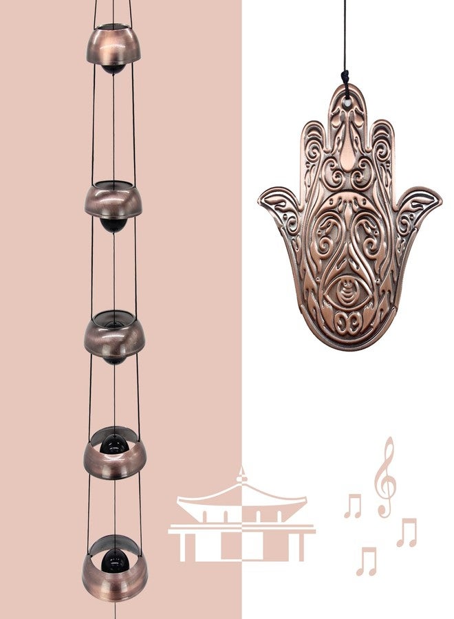 ASTARIN Copper Hand of God Temple Wind Chime - 5-Bell Red Copper Feng Shui Chime with Sacred Hand of God Medallion for Porch, Patio, Garden Décor & Memorial Keepsake - Image 2