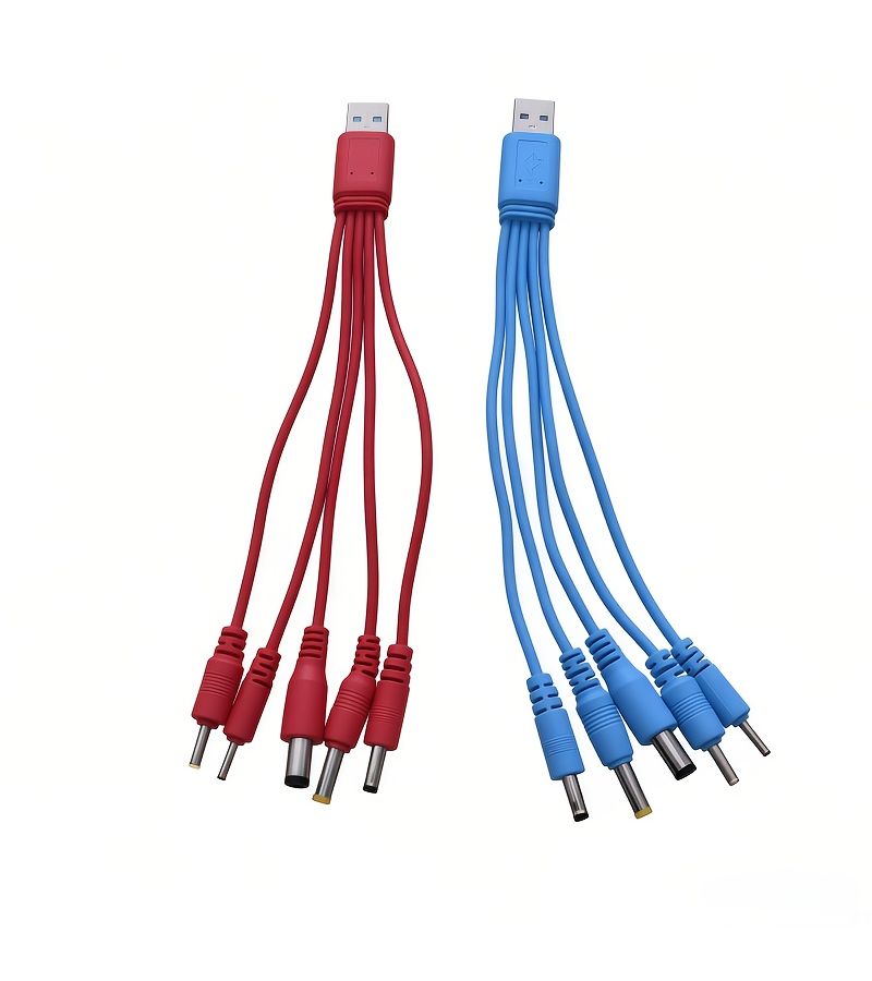 5 في 1 كابل بيانات أحمر عبوة من 2 USB إلى DC2.0 DC2.5 DC3.5 DC4.0 DC5.5 كابل سماعة - Image 3