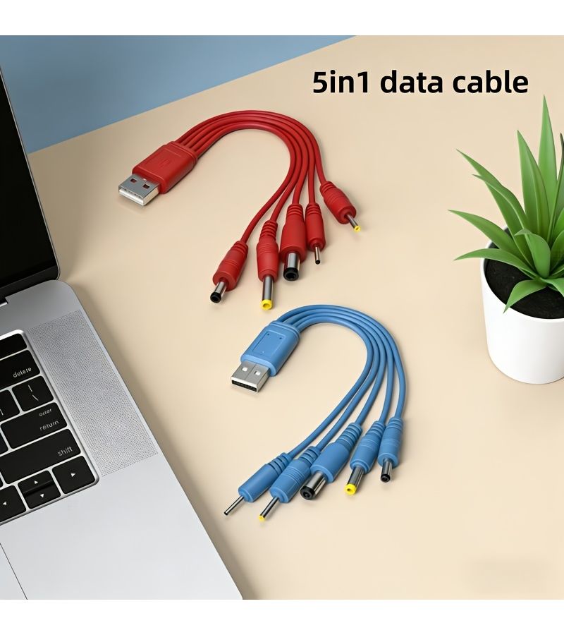 5 في 1 كابل بيانات أحمر عبوة من 2 USB إلى DC2.0 DC2.5 DC3.5 DC4.0 DC5.5 كابل سماعة - Image 1