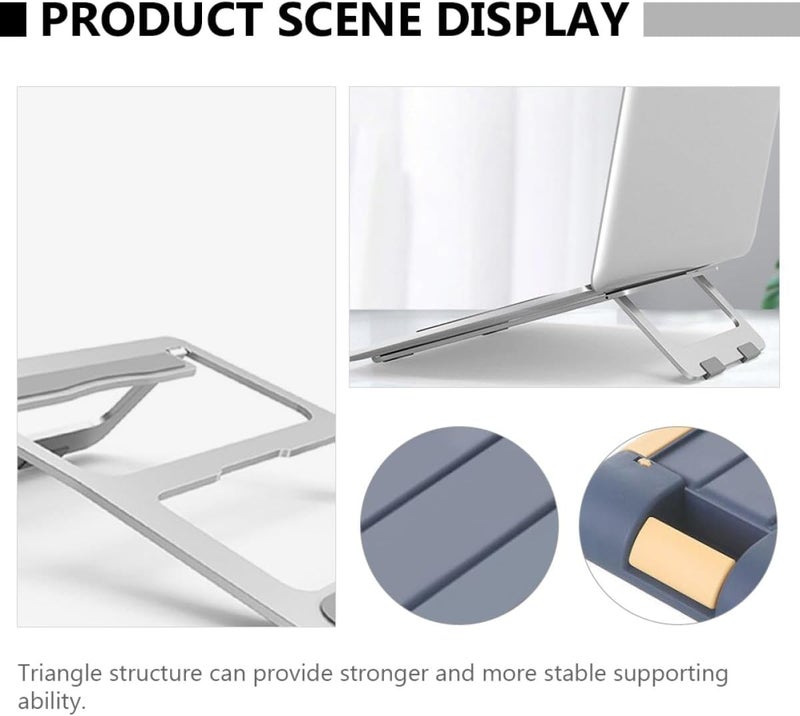 KESYOO Aluminum Alloy Foldable Laptop Stand Hollow Cooling Rack Anti-Slip Computer Holder for Desk Use Silver - Image 3
