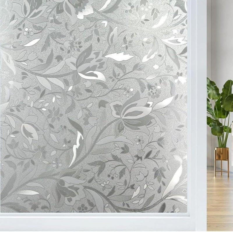 WISDOM Glass Window Frosted Film Self Adhesive Decorative Window Film for Privacy Vinyl Frosted Film (Glass Flower Frosted, 12x60 inch) - Image 1