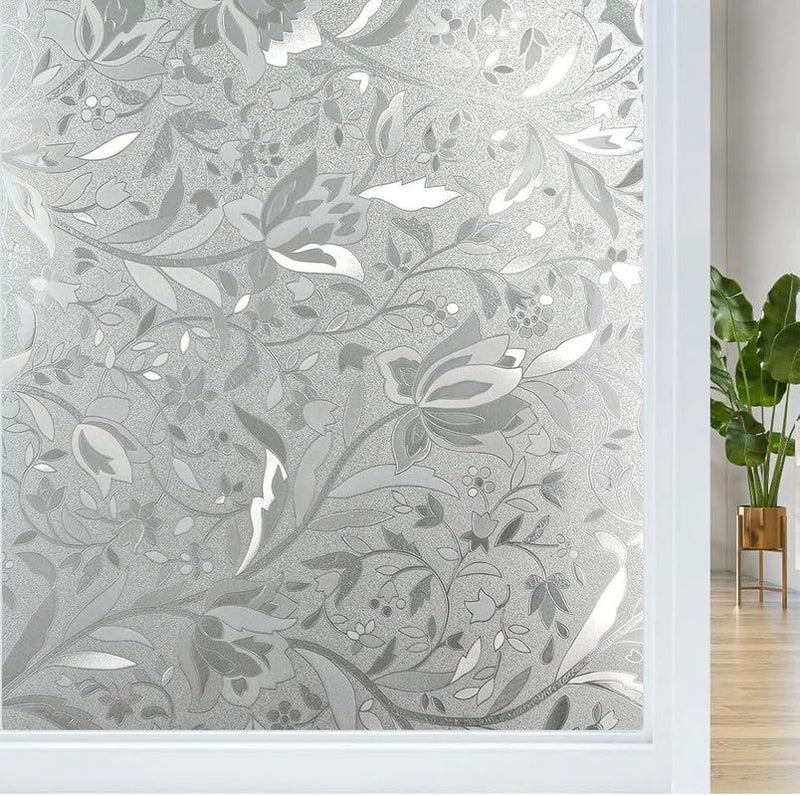 WISDOM Glass Window Frosted Film Self Adhesive Decorative Window Film for Privacy Vinyl Frosted Film (Glass Flower Frosted, 12x60 inch) - Image 2