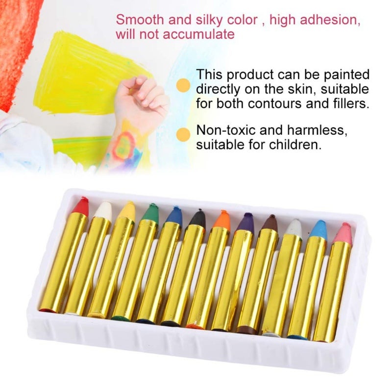 Body Face Paint Sticks: 12-Color Non-Toxic, Smooth Silky High-Adhesion Crayons - Easy Clean, Recycled Paper Packaging for Kids Face Body Art & Creative Play - Image 4