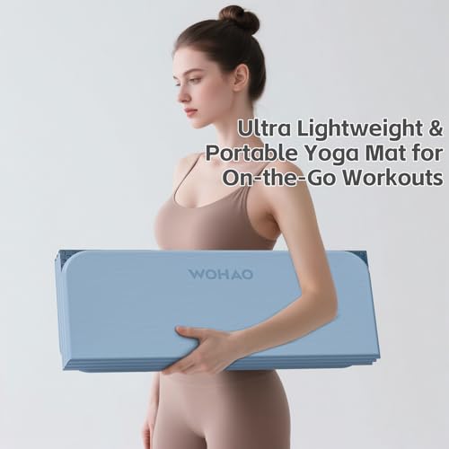 WOHAO 7-Fold Yoga Mat 70"x24" - 1/2 Inch Thick Folding Exercise Mat, Compact Non-Slip TPE Mat for Travel, Storage, Yoga & Home Gym, Lightweight & Portable (Blue-gray+Navy blue) - Image 4