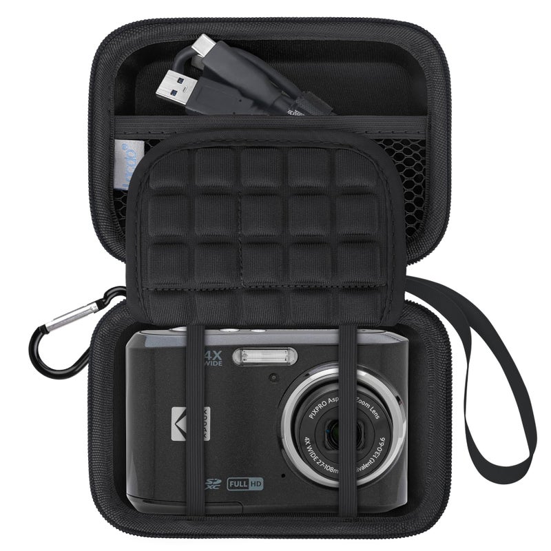 Lacdo Camera Case Compatible with KODAK PIXPRO FZ45 FZ55 FZ53 FZ43 16MP Vlogging Digital Camera Hard EVA Protective Camera Storage Trave Bag Mesh Pocket Fit Batteries USB Cable SD CardBlack - Image 2