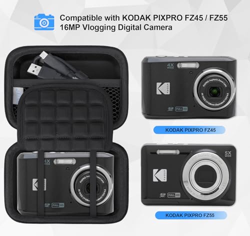 Lacdo Camera Case Compatible with KODAK PIXPRO FZ45 FZ55 FZ53 FZ43 16MP Vlogging Digital Camera Hard EVA Protective Camera Storage Trave Bag Mesh Pocket Fit Batteries USB Cable SD CardBlack - Image 3