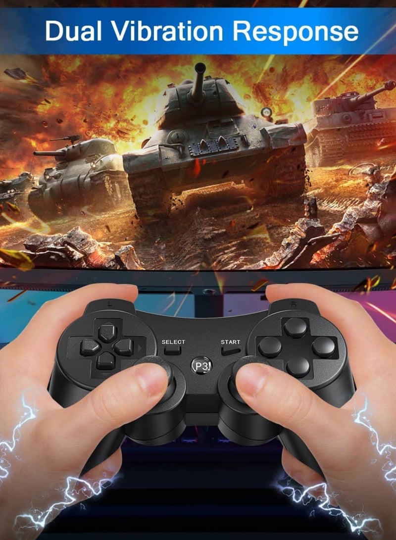 CoolRabbie Replacement Gaming Pad for PS3 Controller, 2 Pack Wireless Controllers for PlayStation 3,Slim,Pro,Dual Shock Remote Control with 6-Axis Motion, Bluetooth Gamepad with 500mAh Battery, Cheap Ideal Gift, 2 Black - Image 4