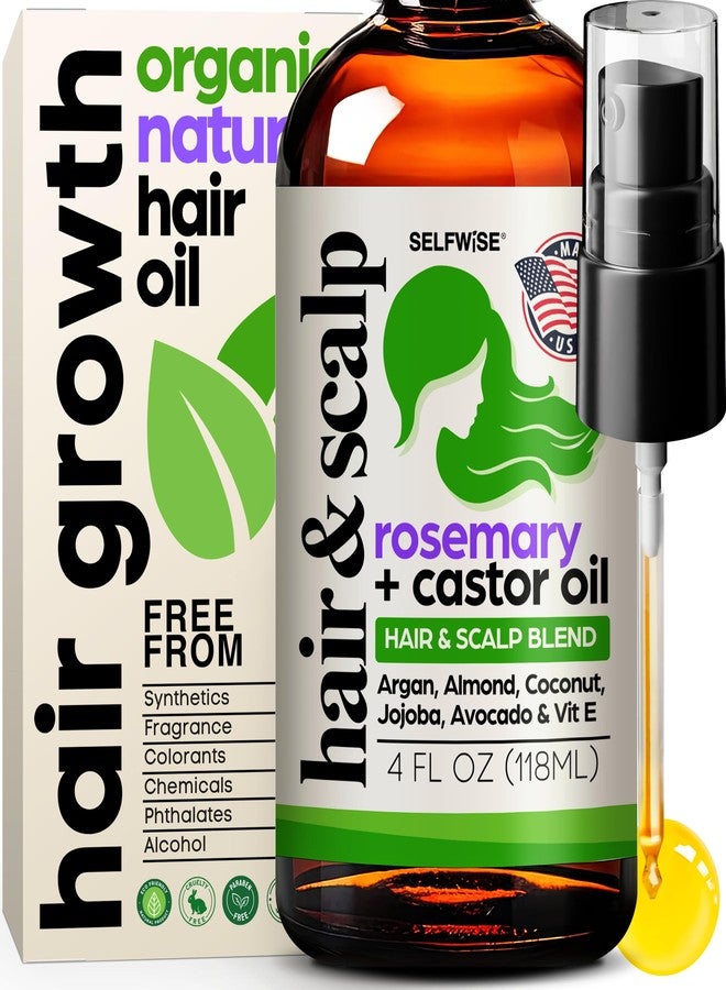SELFWISE Organic Rosemary Castor Oil For Hair Growth: Enriched with Argan, Coconut, Jojoba, Vitamin E, Aloe Vera, Lavender & Peppermint for Natural Hair & Scalp Treatment for All Hair Types, Women & Men 4oz - Image 1