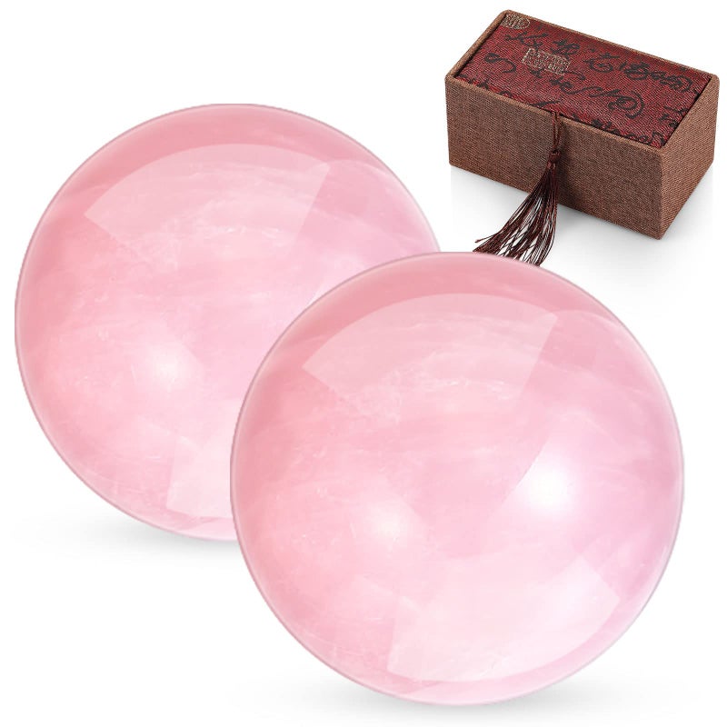 Inbagi 2 Pcs 14 Chinese Health Exercise Stress Baoding Balls Rose Quartz Pink Massage Balls Small Meditation Balls with 1 Box Packed for Hand Therapy Hand Exercise Ball