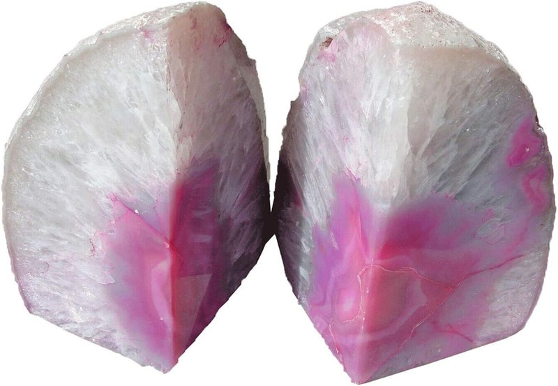 AMOYSTONE Pink Agate Bookends 1 Pair 4-6 Lbs with Rubber Bumpers for Heavy Books Home Office Shelves - Image 2