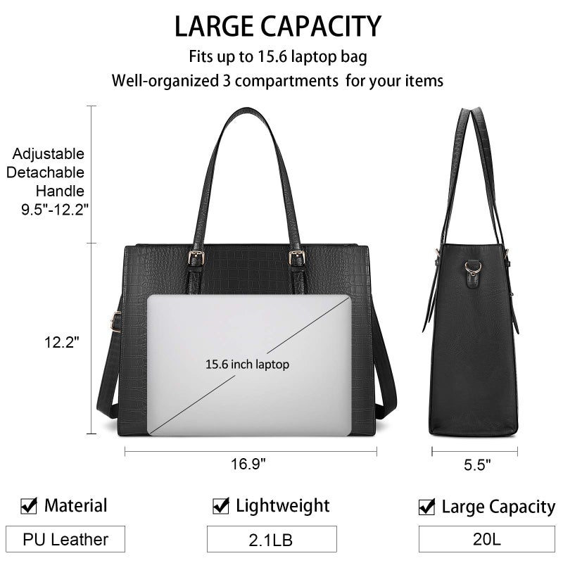 Lubardy Laptop Bag for Women 15.6 inch Laptop Tote Bag Leather Classy Computer Briefcase for Work Waterproof Handbag Shoulder Bag Women Business Office Bag - Image 4