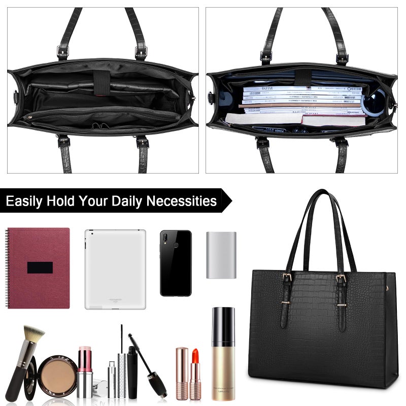 Lubardy Laptop Bag for Women 15.6 inch Laptop Tote Bag Leather Classy Computer Briefcase for Work Waterproof Handbag Shoulder Bag Women Business Office Bag - Image 2