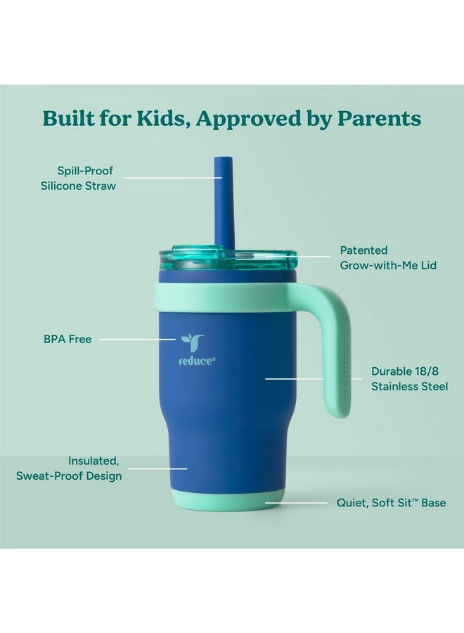 REDUCE 14 Oz Coldee Kids Tumbler with Lid and Straw - Coldee Insulated Travel Mug - Spill-Proof, Sweatproof Stainless Steel, BPA-Free - Includes Handle, Reusable Silicone Straw - Nautical Mist - Image 3