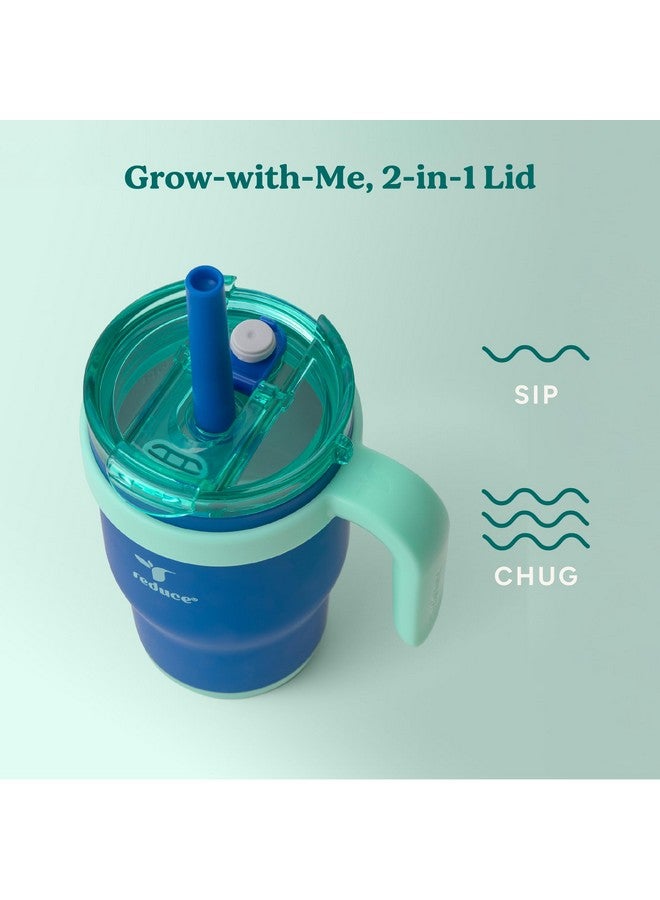 REDUCE 14 Oz Coldee Kids Tumbler with Lid and Straw - Coldee Insulated Travel Mug - Spill-Proof, Sweatproof Stainless Steel, BPA-Free - Includes Handle, Reusable Silicone Straw - Nautical Mist - Image 4