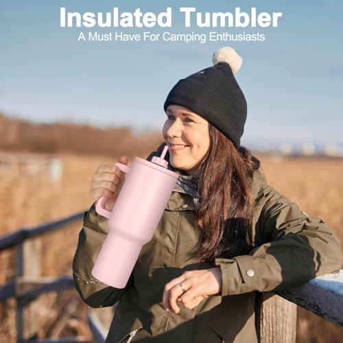 CYNVEXA Tumbler with lid and Straw 1200ML Cup Stainless Steel Vacuum Insulated Tumbler for Water, Iced Tea or Coffee 1.2L Office Gym Travelling (40 - Oz - Pink) - Image 4