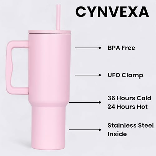CYNVEXA Tumbler with lid and Straw 1200ML Cup Stainless Steel Vacuum Insulated Tumbler for Water, Iced Tea or Coffee 1.2L Office Gym Travelling (40 - Oz - Pink) - Image 2
