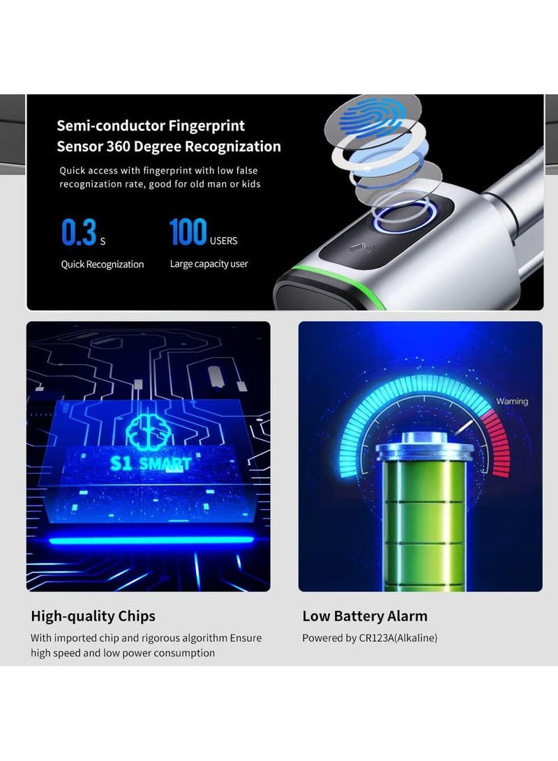 لوميف قفل باب ذكي |للأبواب الداخلية فقط| من لوميف يدعم حتي 100 بصمة , قفل ذكي يدعم الفتح عن طريق تطبيق الجوال , شامل 2 بطاقة ذكية , أسود , بطول 80مم ويشمل البطارية - Image 2