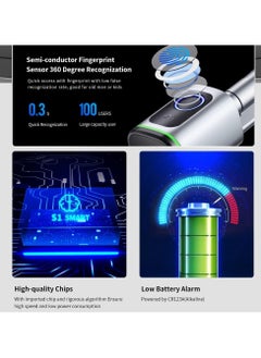 LUMIVE Lumive Smart Door Lock Support Up to 100 Fingerprints, Smart Lock with Remote App Unlocking, 2x RFID Smart Card , Silver , 80mm Cylinder, Battery Included  - Image 2
