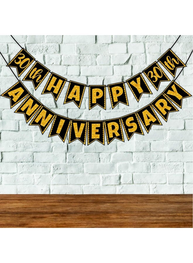 Wobbox 30th Anniversary Bunting Banner, Golden Gliter & Black, Anniversary Party Decoration - Image 1