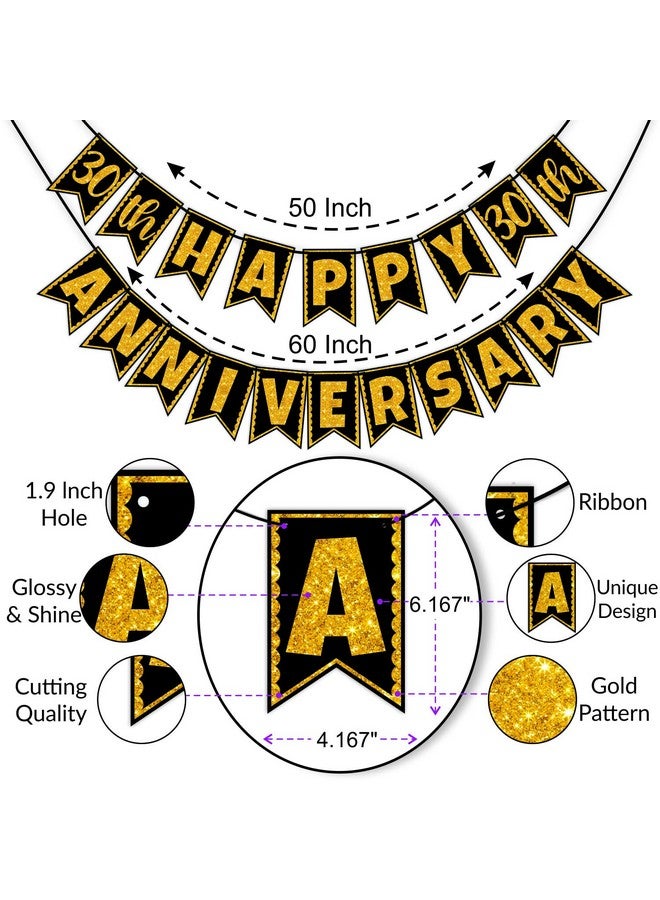 Wobbox 30th Anniversary Bunting Banner, Golden Gliter & Black, Anniversary Party Decoration - Image 3