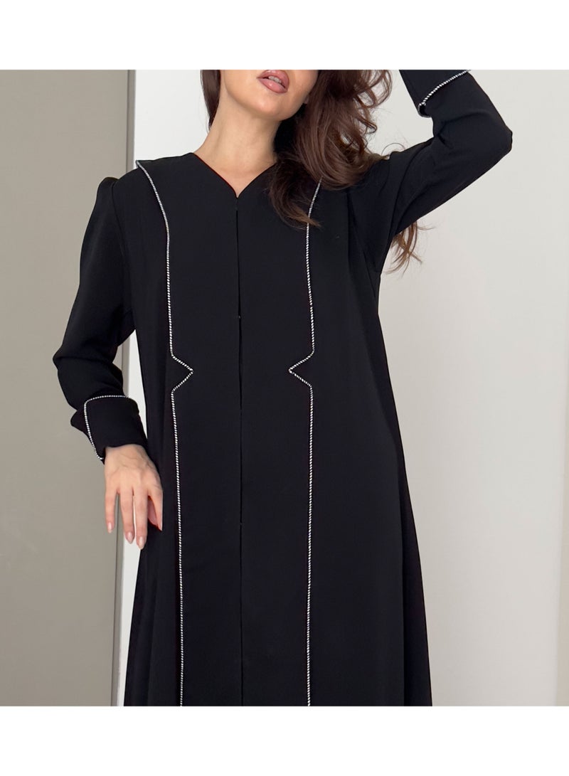 Rosette Abaya Elegant Abaya with Nada Fabric, Buff & Pleated Sleeves Design - Image 2