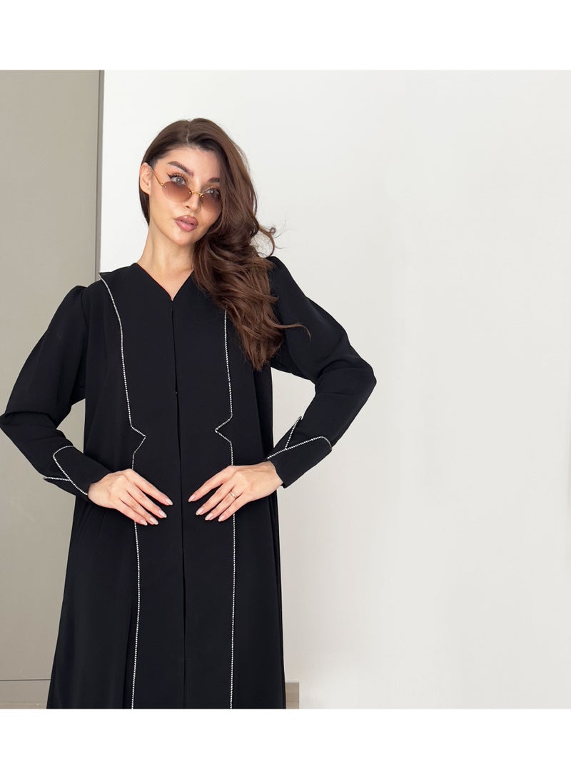 Rosette Abaya Elegant Abaya with Nada Fabric, Buff & Pleated Sleeves Design - Image 5