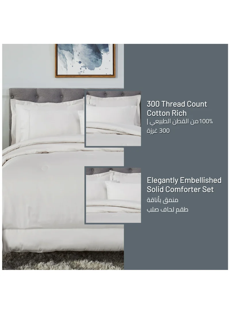 Donetella Comforter Set 6-Pieces King Size Bed Fits 200x200 Cm Hotel Style All Season Cotton Blend Bedding Set With Down Alternative Filling, Beige