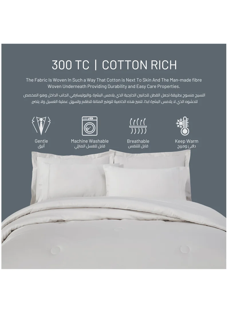 Donetella Comforter Set 6-Pieces King Size Bed Fits 200x200 Cm Hotel Style All Season Cotton Blend Bedding Set With Down Alternative Filling, Beige