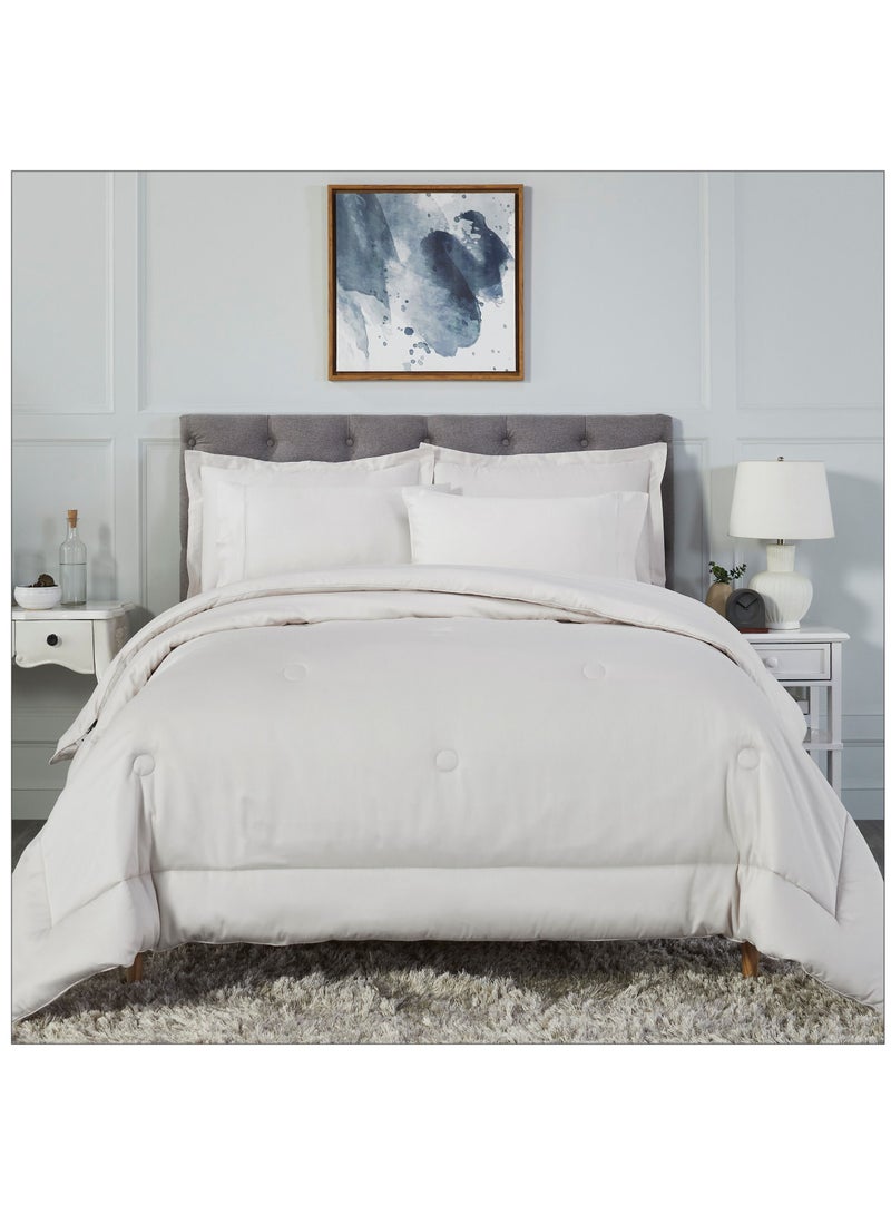 Donetella Comforter Set 6-Pieces Double Size Bed Fits(200 x 200 Cm)Hotel Style All Season Cotton Blend Bedding Set With Down Alternative Filling, Beige  - Image 1