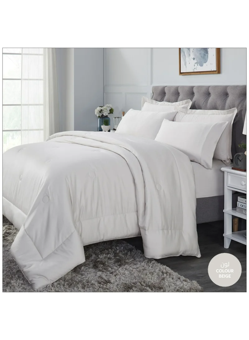 Donetella Comforter Set 6-Pieces King Size Bed Fits 200x200 Cm Hotel Style All Season Cotton Blend Bedding Set With Down Alternative Filling, Beige