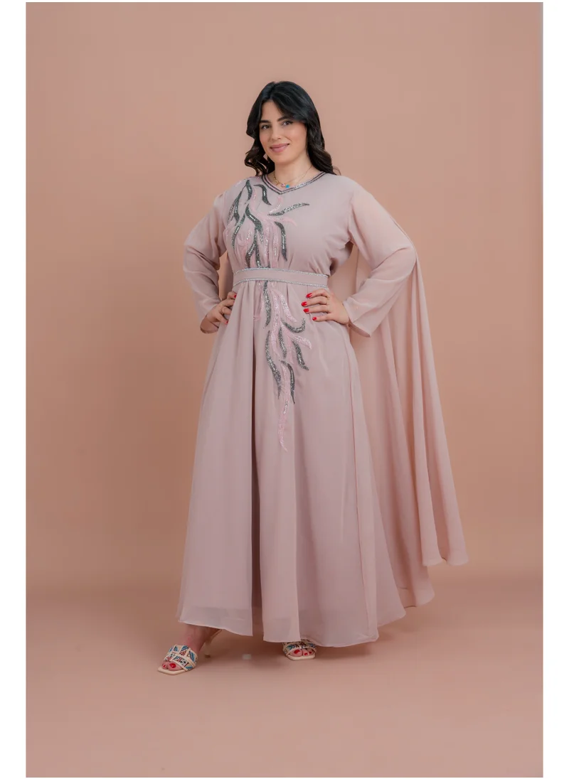 IKKXA Belted Elegant 2-Piece Kaftan IKS503 Pink