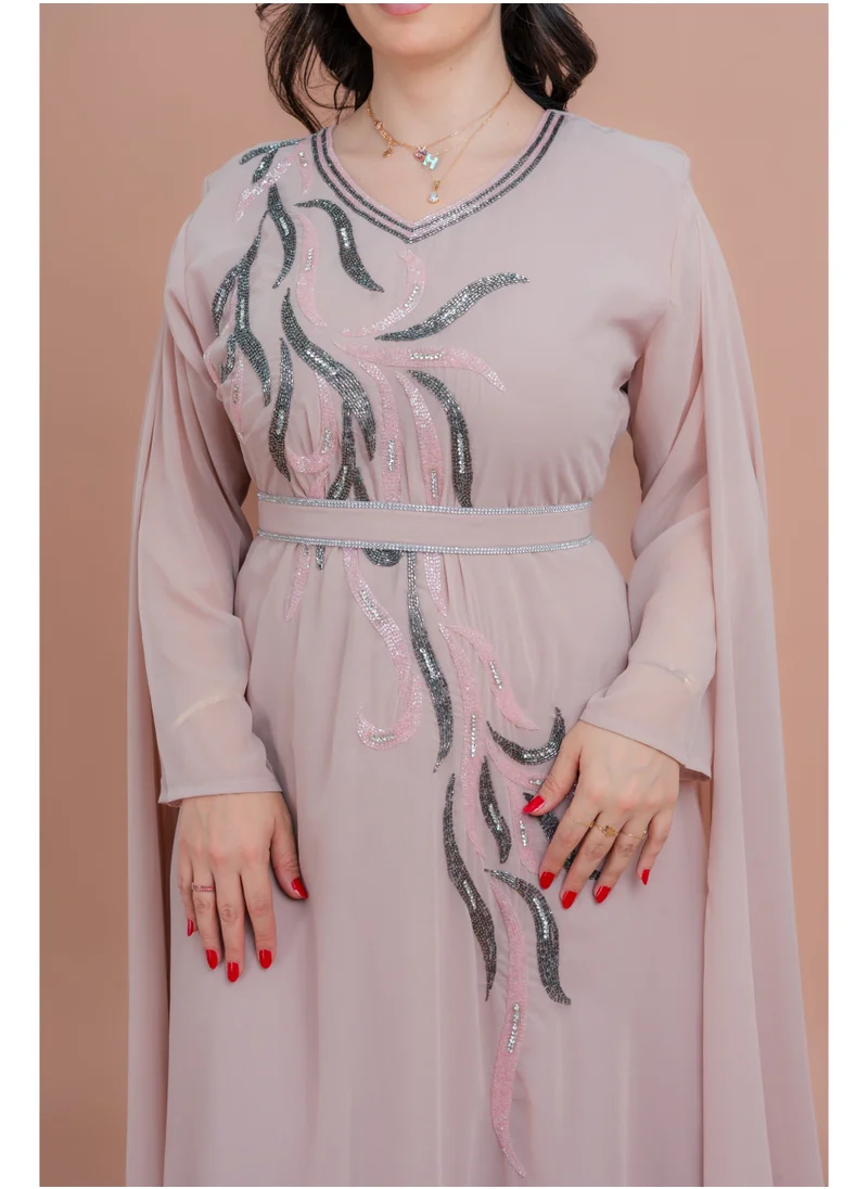 IKKXA Belted Elegant 2-Piece Kaftan IKS503 Pink