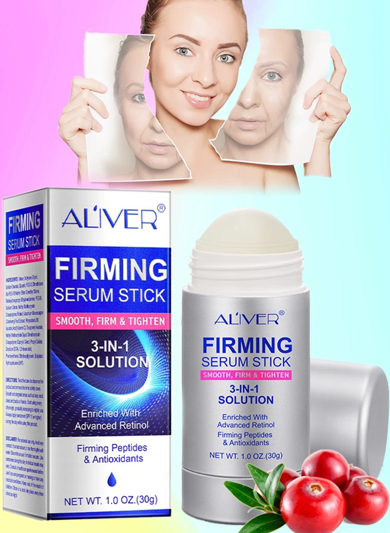 ALIVER عصا سيروم شد البشرة سيروم ريتينول متقدم 3 في 1 لتنعيم وشد وتثبيت الوجه والرقبة وخط الفك يقلل التجاعيد كريم مغذي مضاد للشيخوخة لإصلاح جميع أنواع البشرة عصا ريتينول للوجه 30 جرام - Image 1