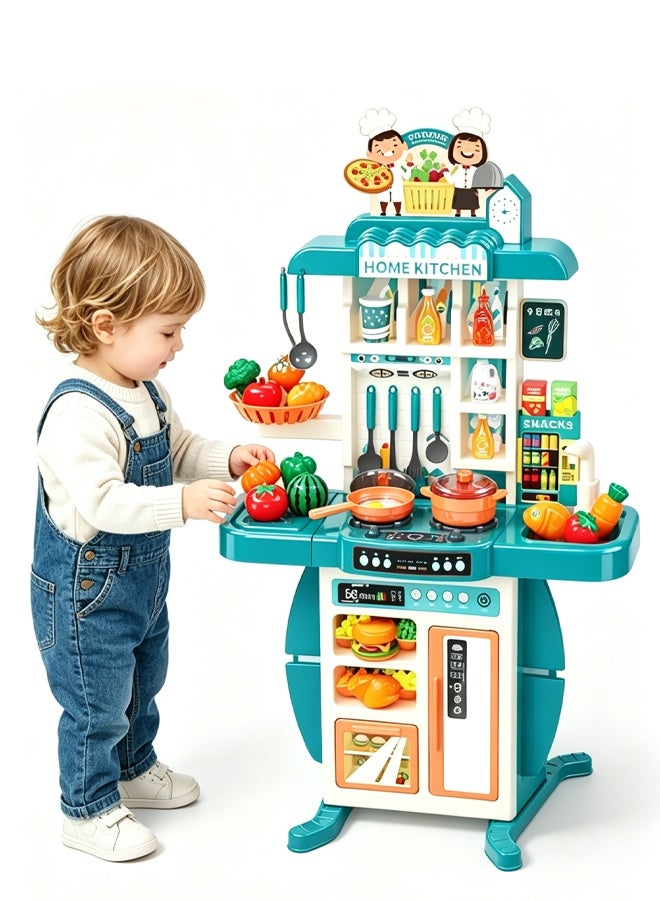 young girls games/Kitchen Playsets 54 Pieces Kitchen Toy Set, Toy Kitchen Role Play Toy Set Role Play Cookware Kitchen Toy Set Kitchen Accessories Toy Cooking Stove Simulation Press to Release Water, Suitable for Boys and Girls - Image 1