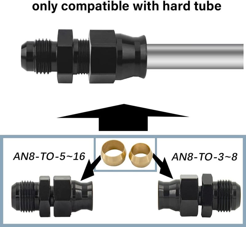 CNRAQR 8AN Male Flare to 3/8" Fuel Hardline Tube Fitting Adapter Connector Aluminum Alloy Black Anodized 2Pcs - Image 4