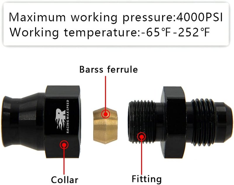 CNRAQR 8AN Male Flare to 3/8" Fuel Hardline Tube Fitting Adapter Connector Aluminum Alloy Black Anodized 2Pcs - Image 3