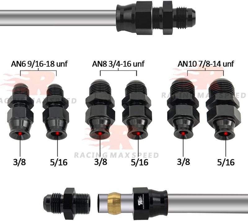 CNRAQR 8AN Male Flare to 3/8" Fuel Hardline Tube Fitting Adapter Connector Aluminum Alloy Black Anodized 2Pcs - Image 2