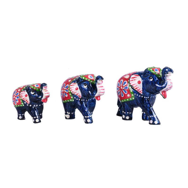 JAIPUR ACE JAIPUR ACE Paper Mache Handmade Decorative Rajasthani Design Elephant Showpiece Pack of 3 for Living Room Home Decor and Gift Purpose Pink Blue - Image 4