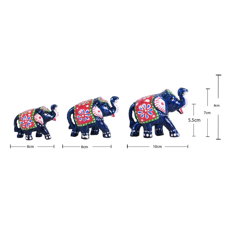 JAIPUR ACE JAIPUR ACE Paper Mache Handmade Decorative Rajasthani Design Elephant Showpiece Pack of 3 for Living Room Home Decor and Gift Purpose Pink Blue - Image 3