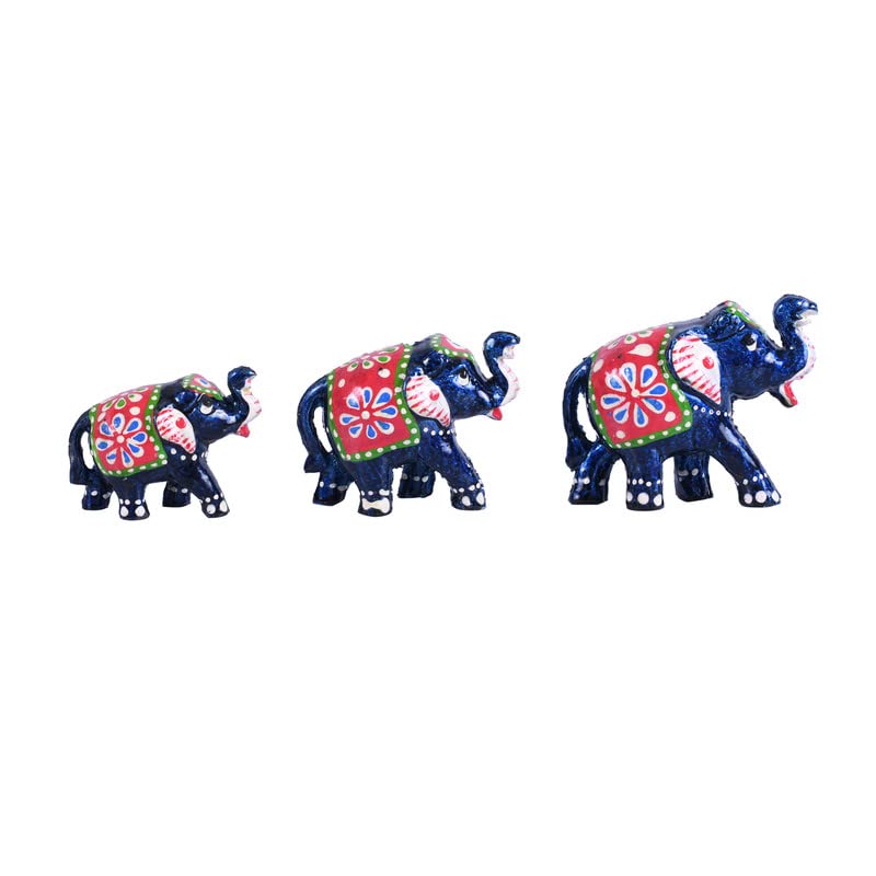 JAIPUR ACE JAIPUR ACE Paper Mache Handmade Decorative Rajasthani Design Elephant Showpiece Pack of 3 for Living Room Home Decor and Gift Purpose Pink Blue - Image 2