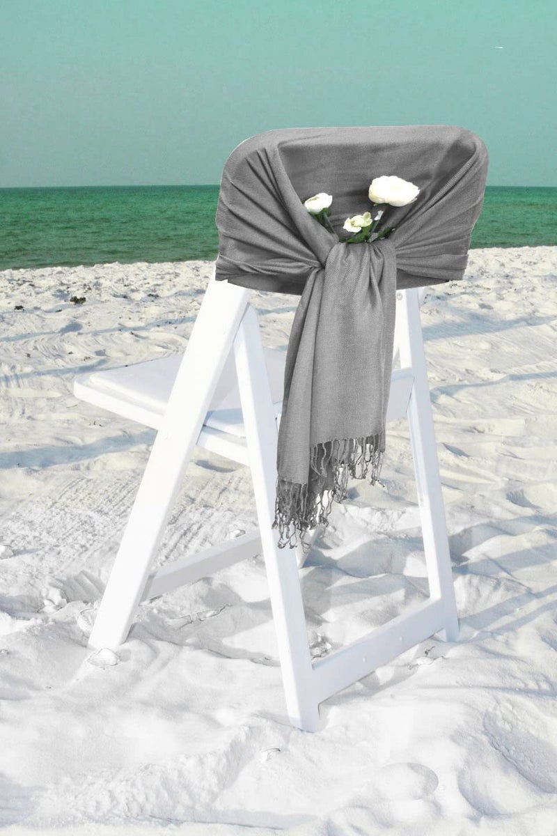 Sakkas Large Soft Silky Pashmina Shawl Wrap Scarf in Solid Colors- Gray - Image 4