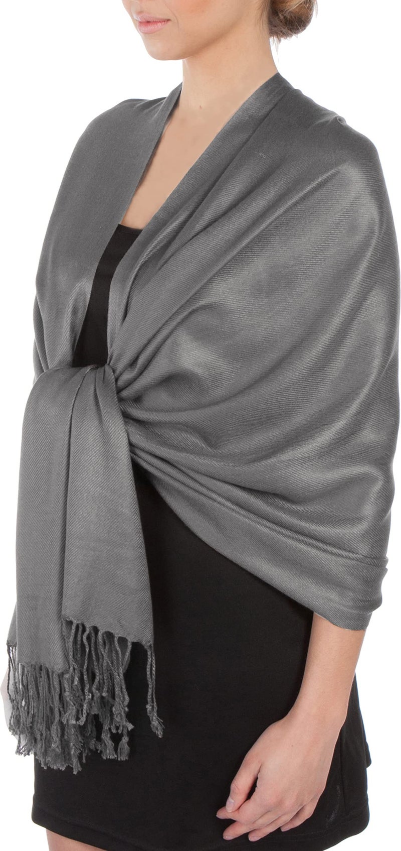 Sakkas Large Soft Silky Pashmina Shawl Wrap Scarf in Solid Colors- Gray - Image 1