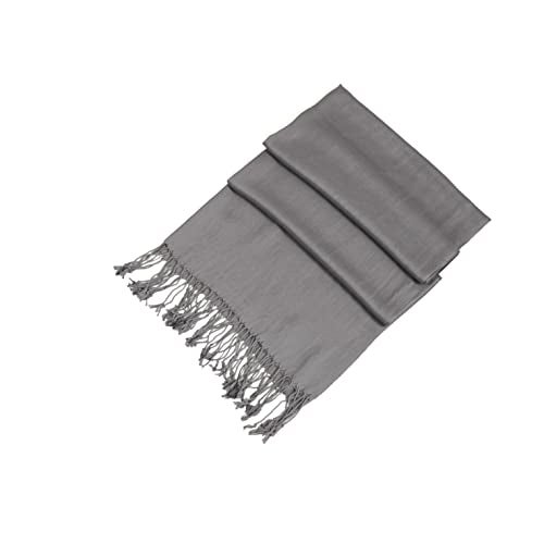 Sakkas Large Soft Silky Pashmina Shawl Wrap Scarf in Solid Colors- Gray - Image 2