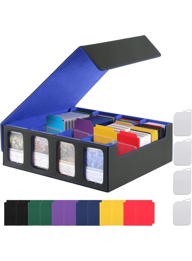 يونيكبيبي صندوق تخزين بطاقات التداول الفاخر، 4 صفوف بسعة كبيرة، علبة هواة لهواة الكروت مع 12 فاصل ملوّن، غطاء مغناطيسي مع نوافذ عرض، حافظة بطاقات جلدية لتخزين البطاقات القابلة للتجميع، مثالي لألعاب الكروت - Image 1