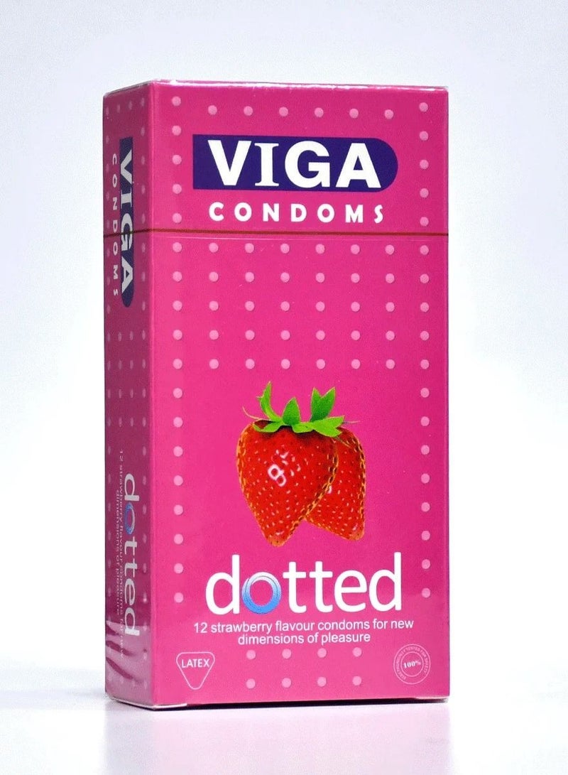 Pack Of 12 Strawberry Flavour Dotted Condoms