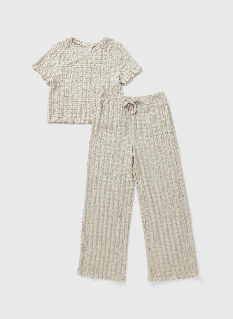 Matalan Girls Stone Textured Top & Trouser Set