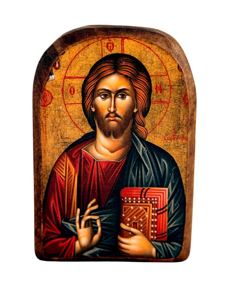 Iconsgr Handmade Wooden Greek Christian Orthodox Mount Athos Icon of Jesus Christ /Mp2_5 - Image 1