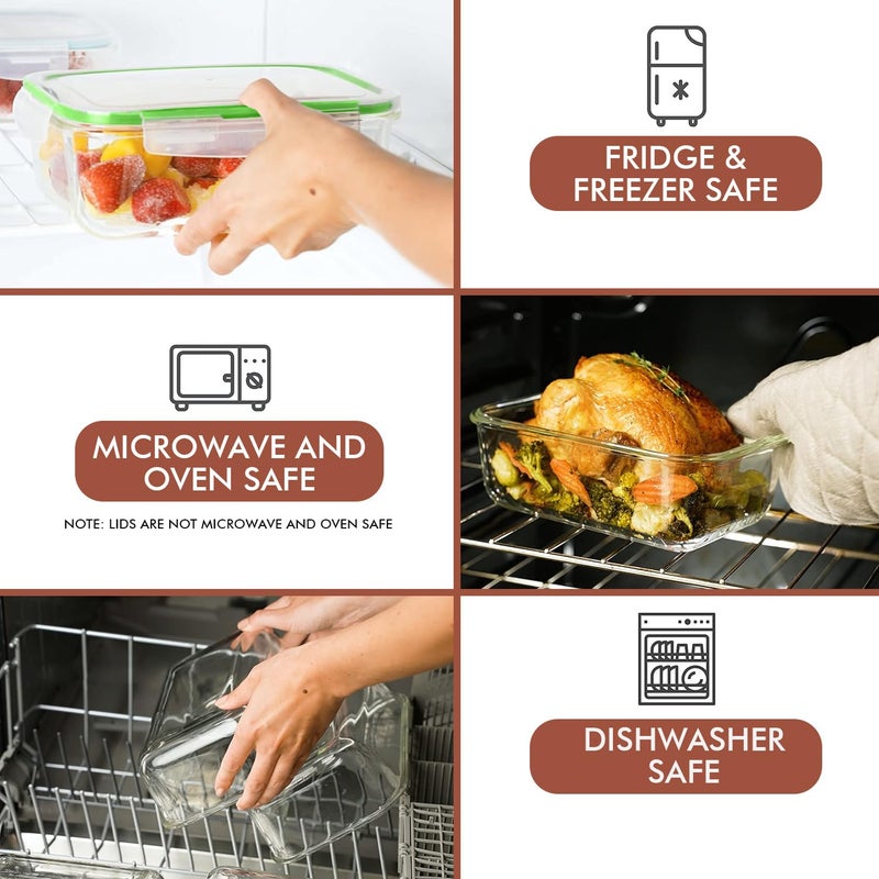 Razab 35 Pc Set Glass Food Storage Containers with Lids - Meal Prep Airtight Bento Boxes BPA-Free 100% Leak Proof (15 lids,15 glass & 5 Plastic Sauce/Dip Containers) - Image 4