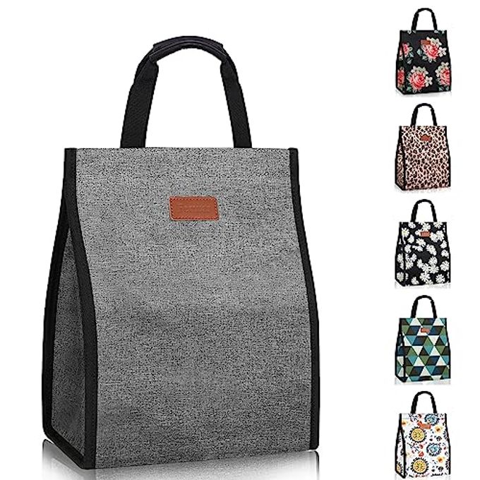 Lunch Bags for Women Insulated Reusable Lunch Tote with Internal Pocket, Lunch Tote bag for Work (Grey